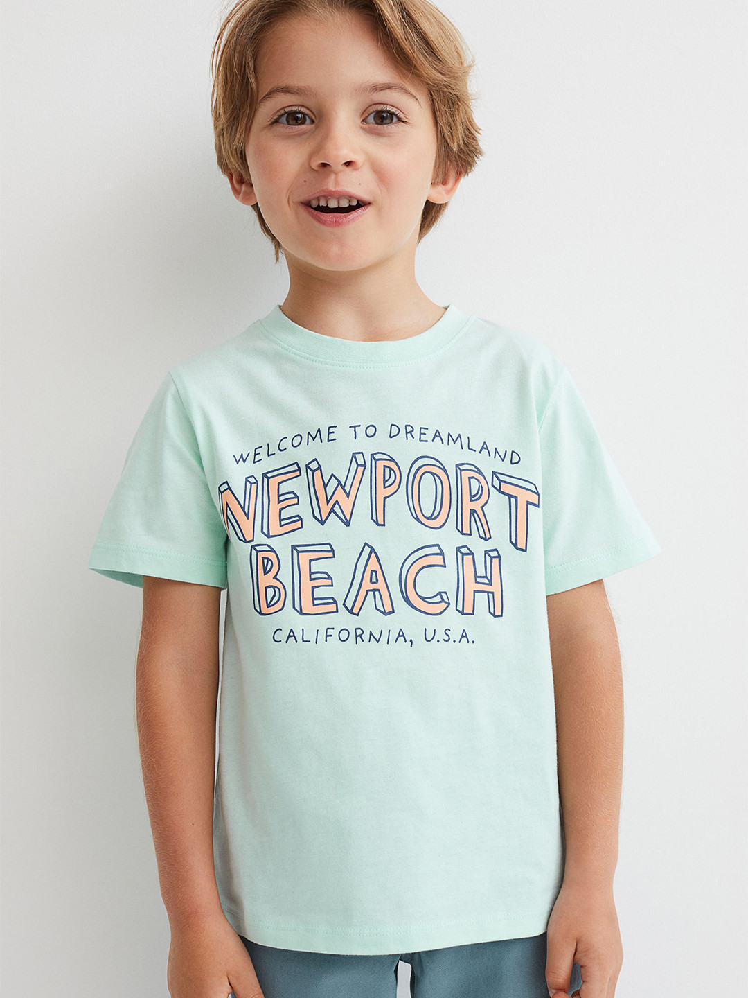 

H&M Turquoise Printed Cotton T-shirt, Turquoise blue