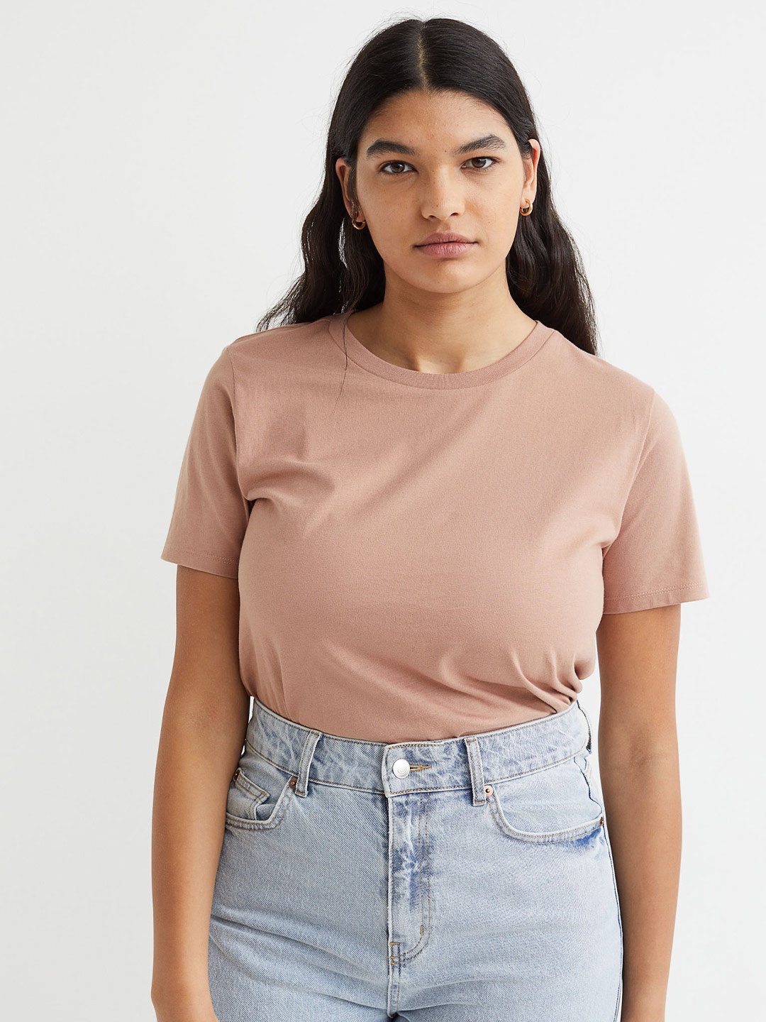 

H&M Women Beige Cotton T-shirt