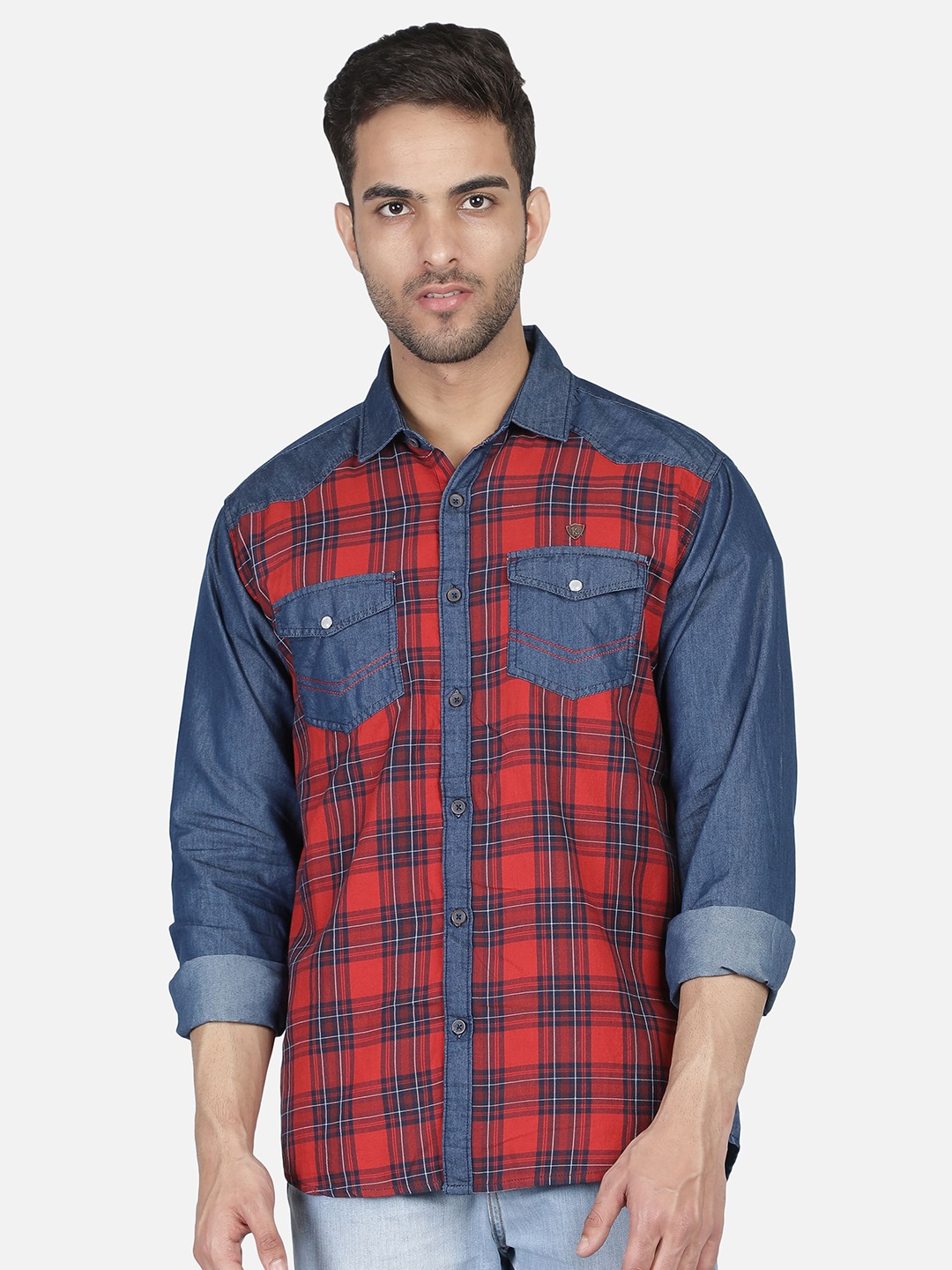 

Kuons Avenue Men Red Smart Slim Fit Checked Denim Casual Shirt
