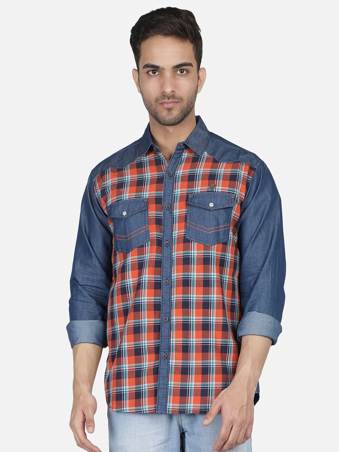 

Kuons Avenue Men Orange Smart Slim Fit Checked Cotton Casual Shirt