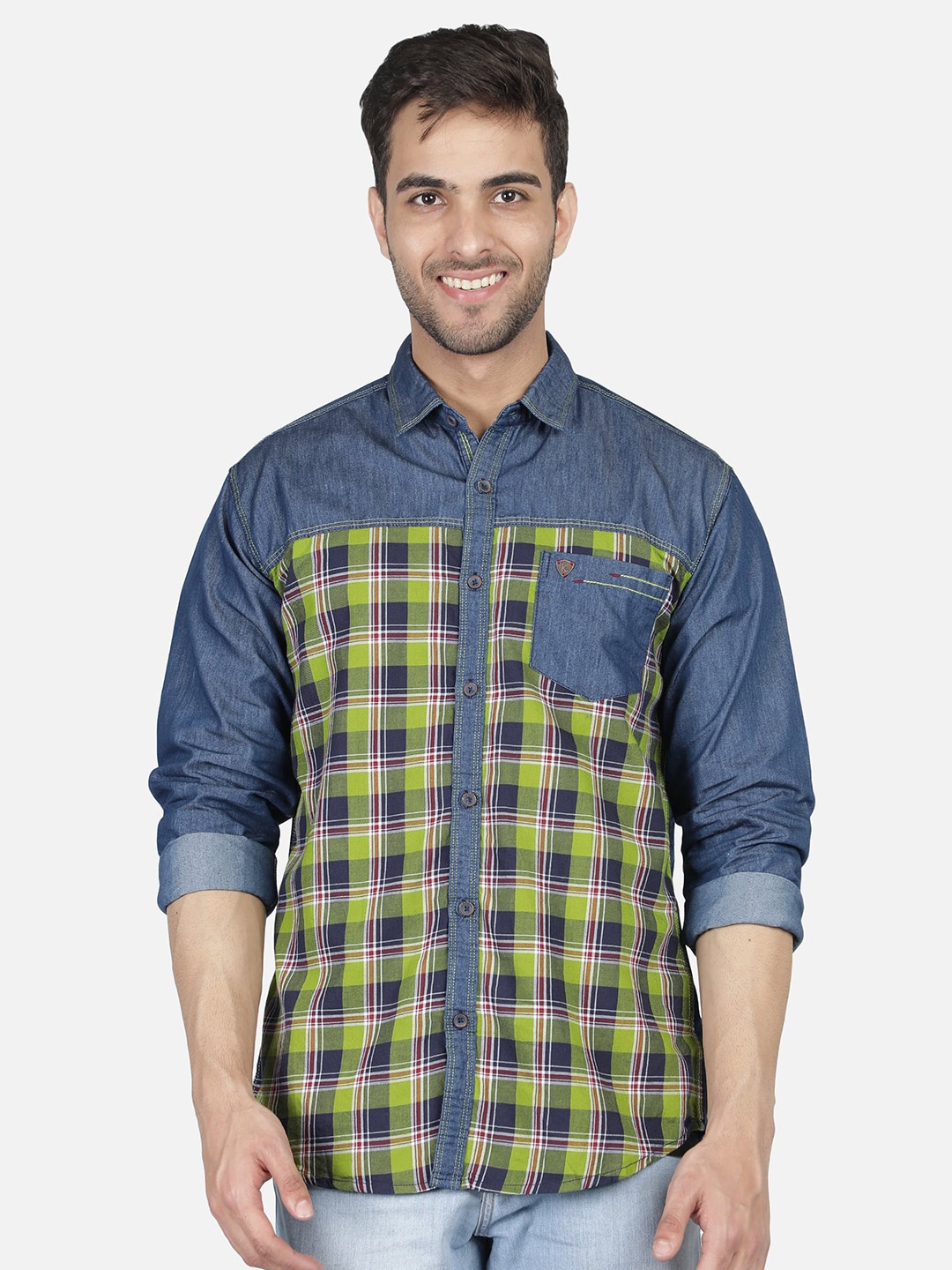 

Kuons Avenue Men Green Smart Slim Fit Checked Casual Shirt