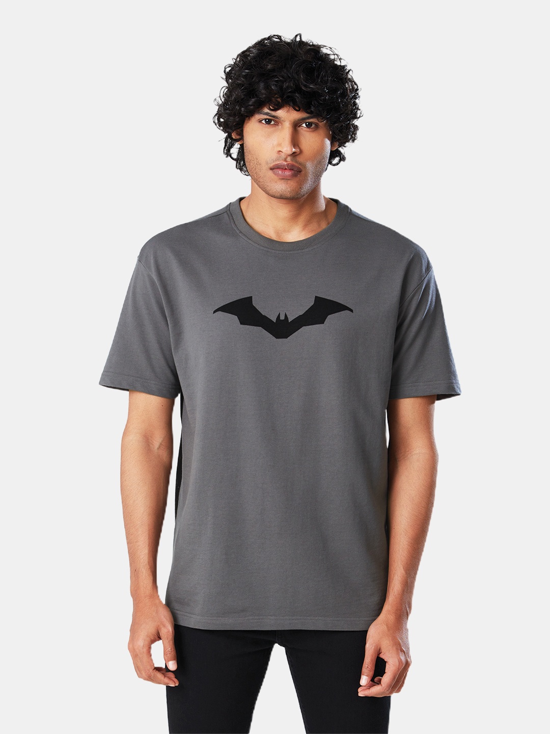 

The Souled Store Men Grey Batman The Cowl Print Oversized T-Shirt