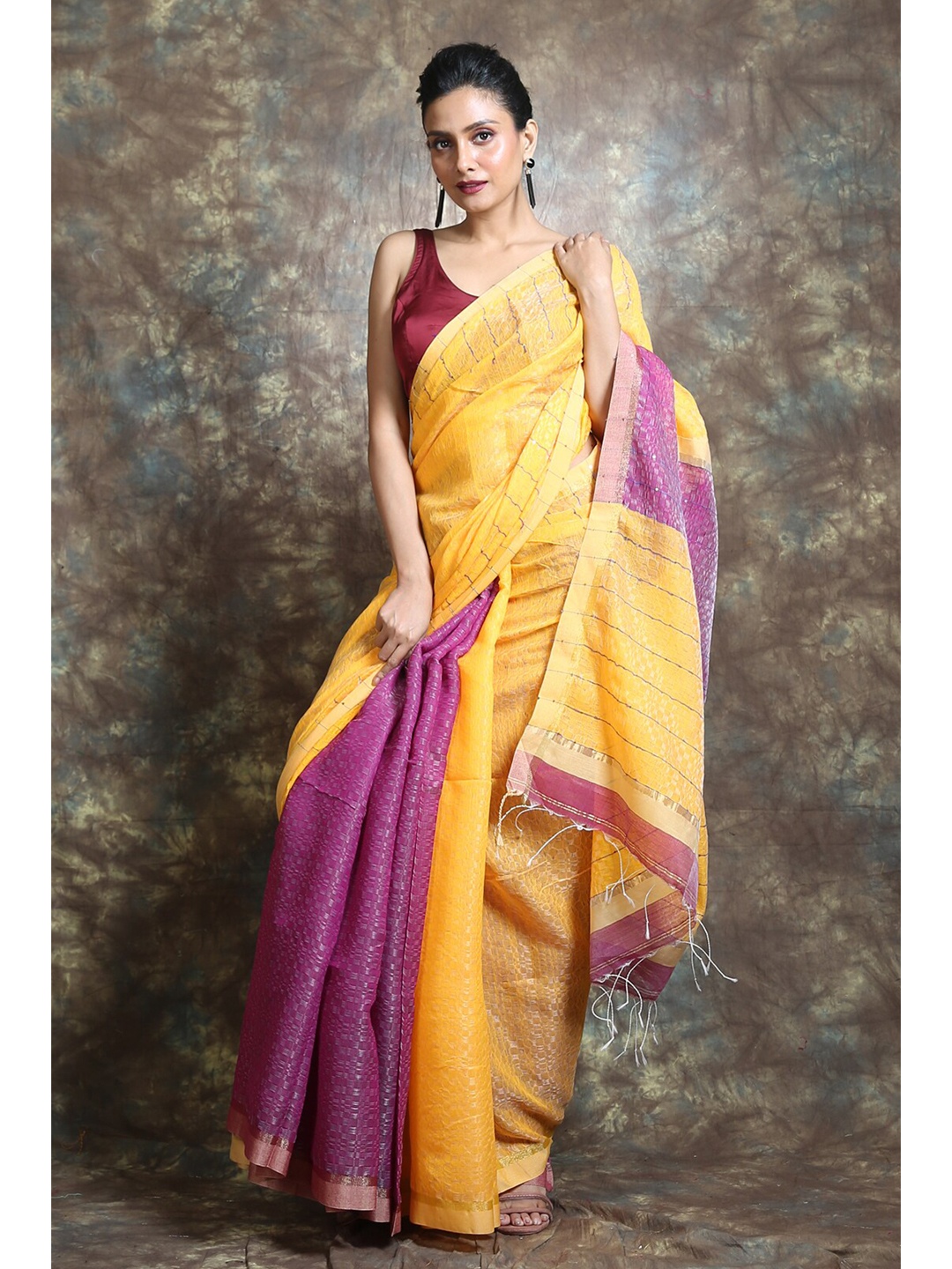 

Arhi Yellow Striped Woven Design Saree