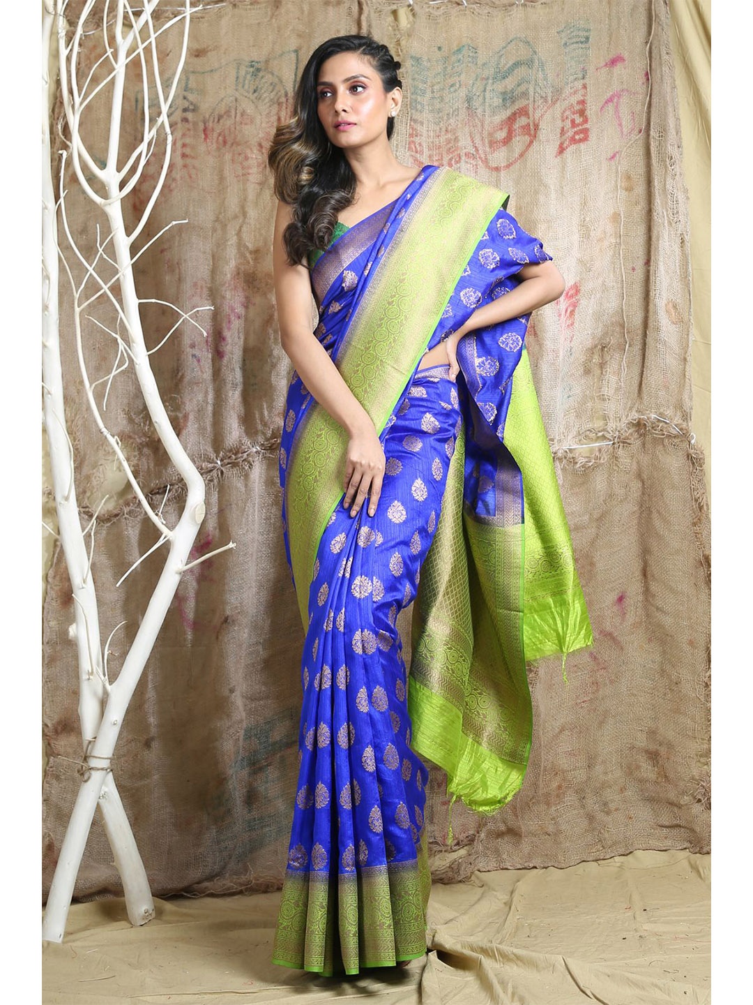 

Arhi Blue & Green Woven Design Zari Saree