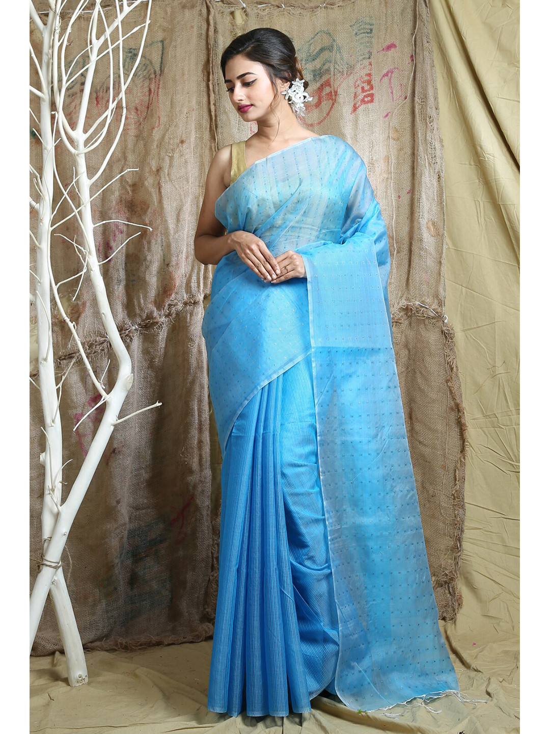 

Arhi Blue Sequin Embellished Woven Design Pure Silk Saree