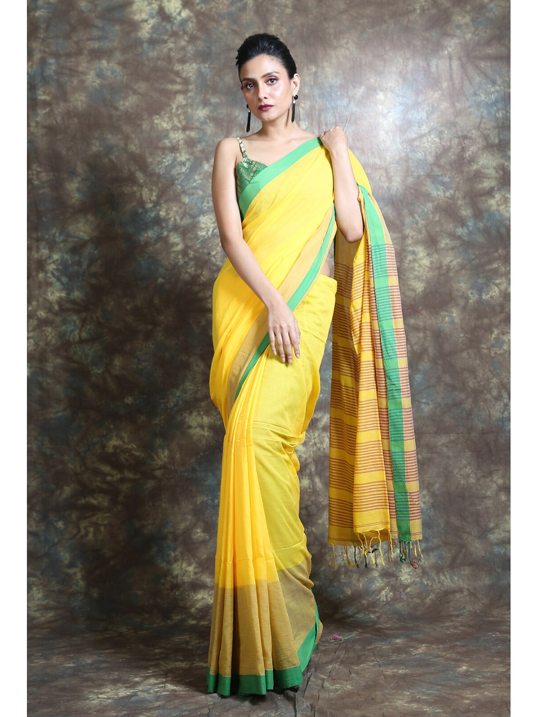 

Arhi Yellow & Green Woven Design Saree