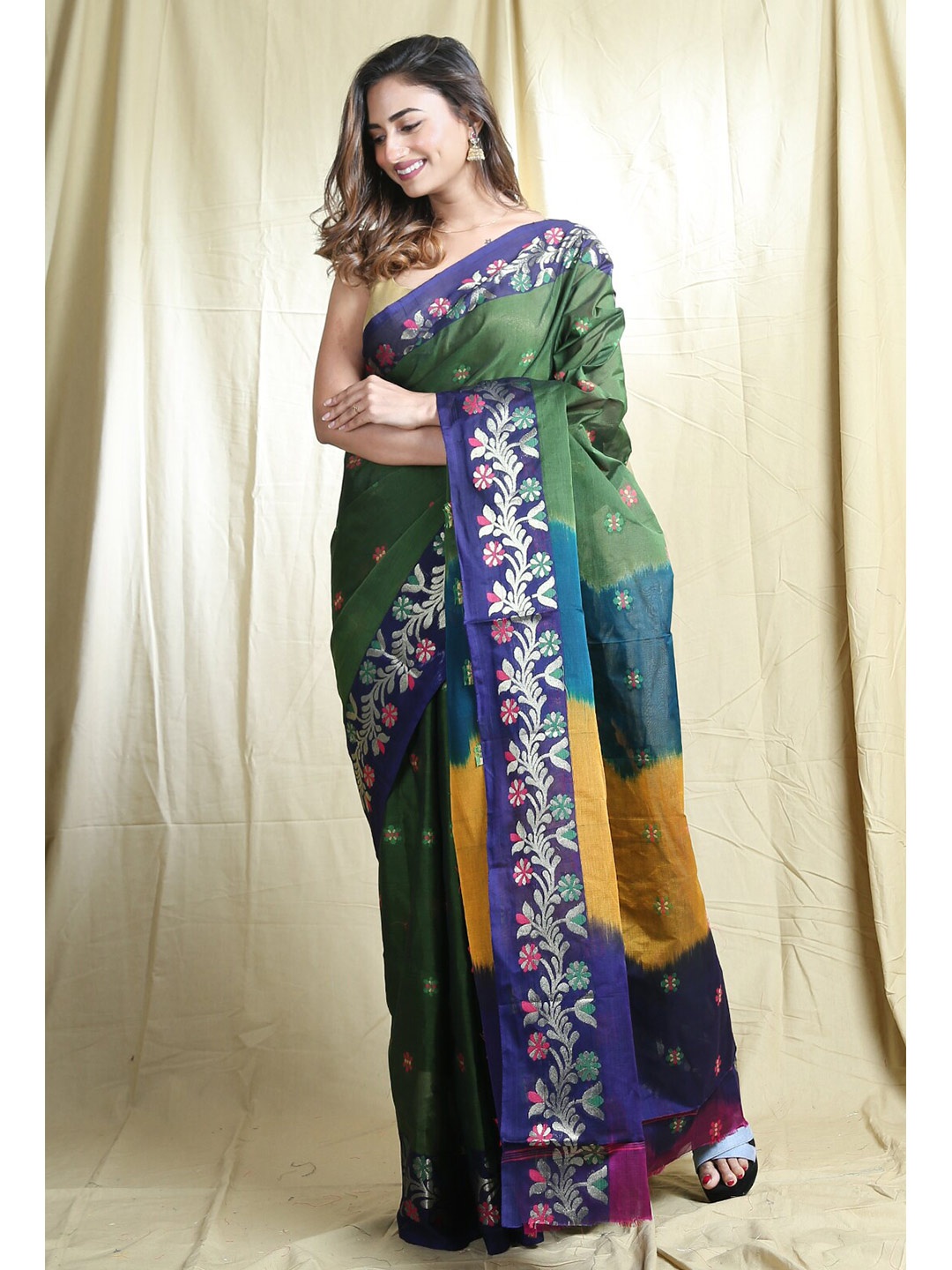

Arhi Green & Yellow Woven Design Zari Saree