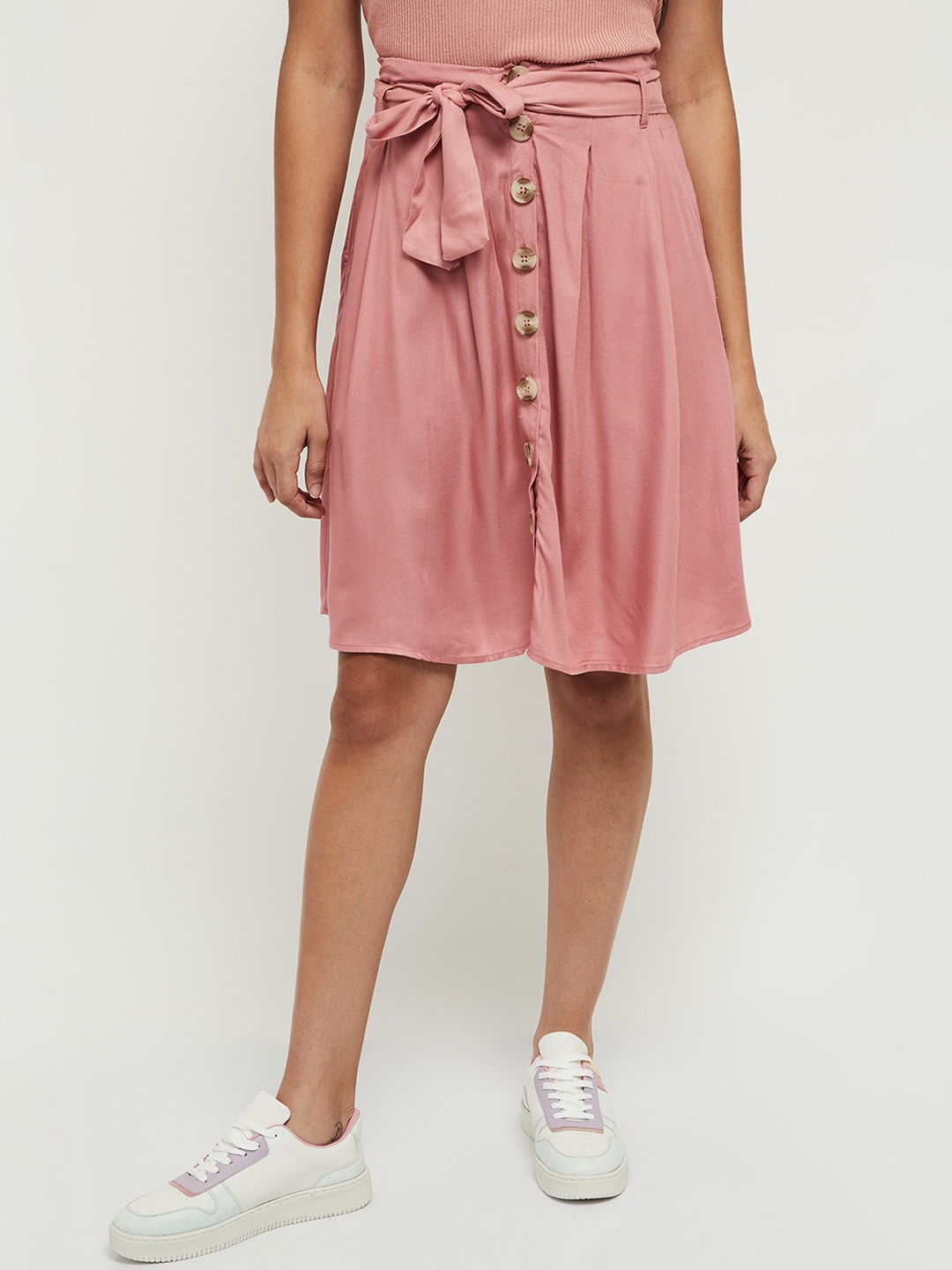 

max Women Pink Solid Flared Above Knee Skirt