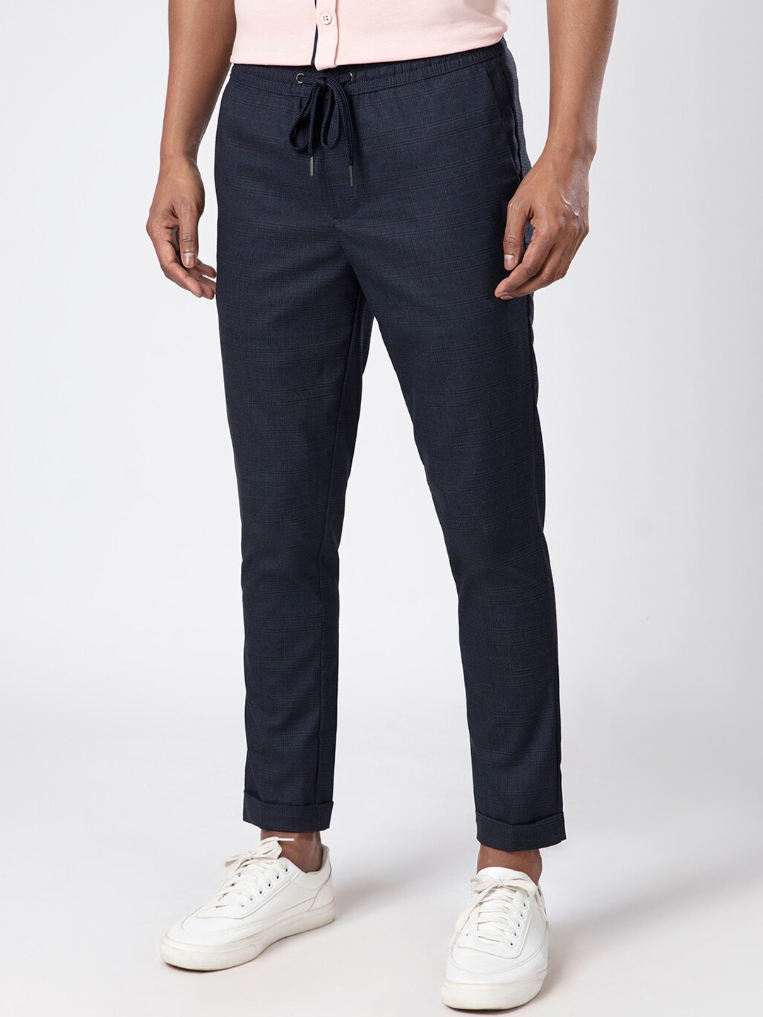 

The Souled Store Men Navy Blue Checked Trouser