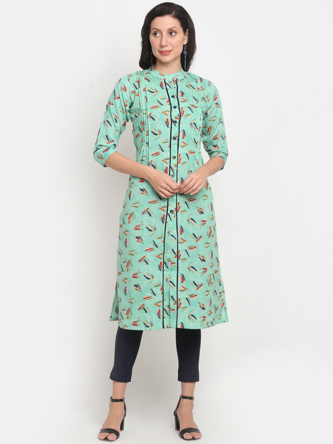 

Lovely Lady Women Green Printed Straight Kurta