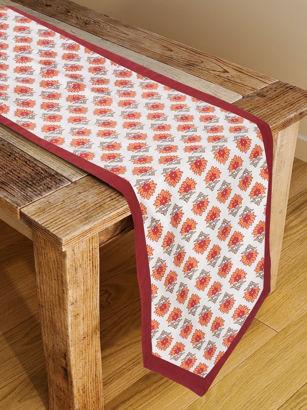 

Rajasthan Decor White & Orange Coloured Ethnic Motifs Cotton Table Cover