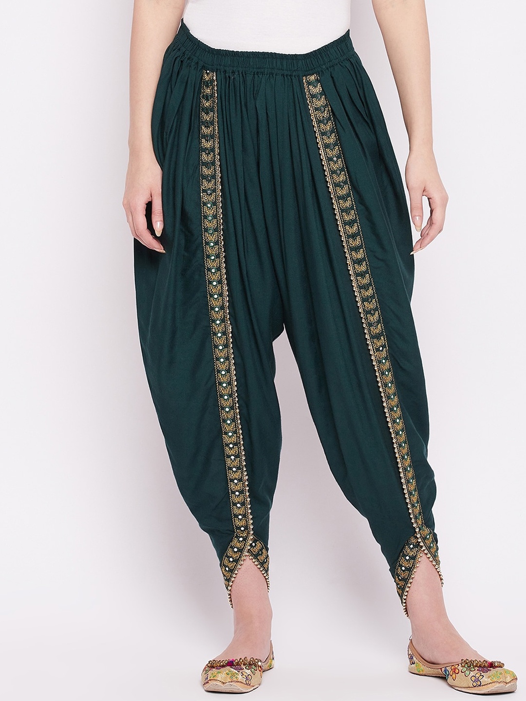 

TULIP 21 Women Green & Gold-Coloured Embellished Dhoti Pants