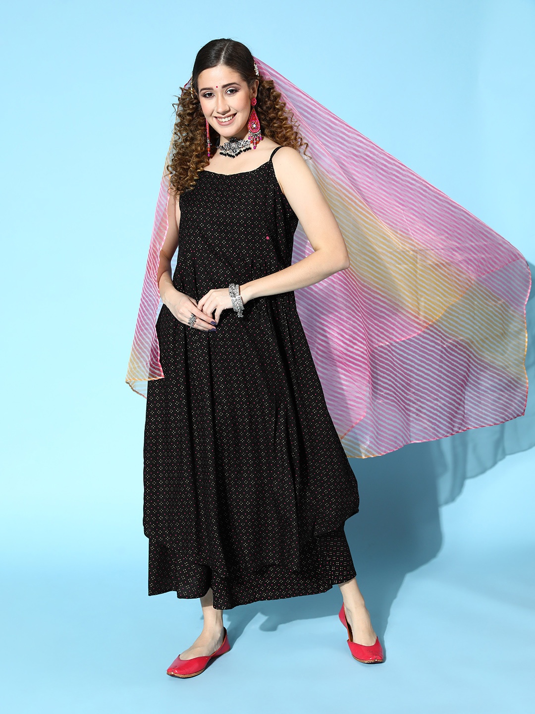 

InWeave Women Black Viscose Rayon Print Parade Kurta Set