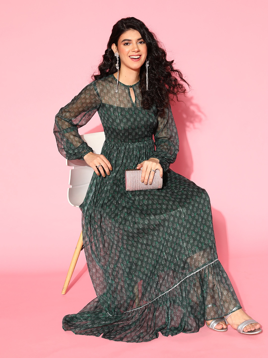

Sangria Women Elegant Green Ethnic Motifs Gowns for Days