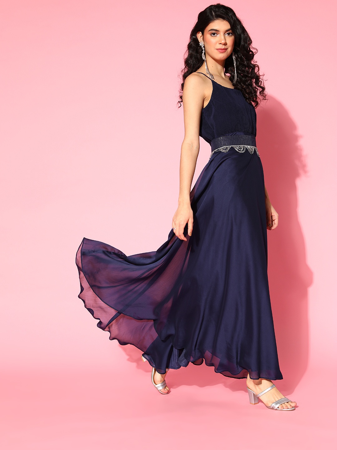 

Sangria Navy Blue Solid Gown for Days