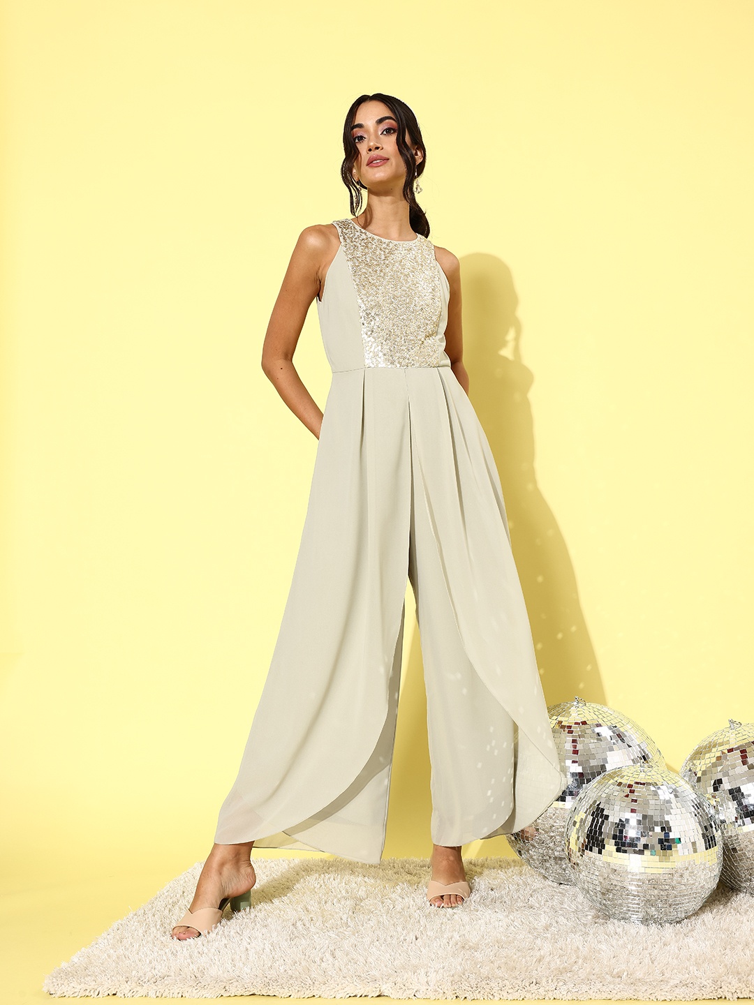 

Miss Chase Sequinned Jumpsuit with Layered Detail, Green