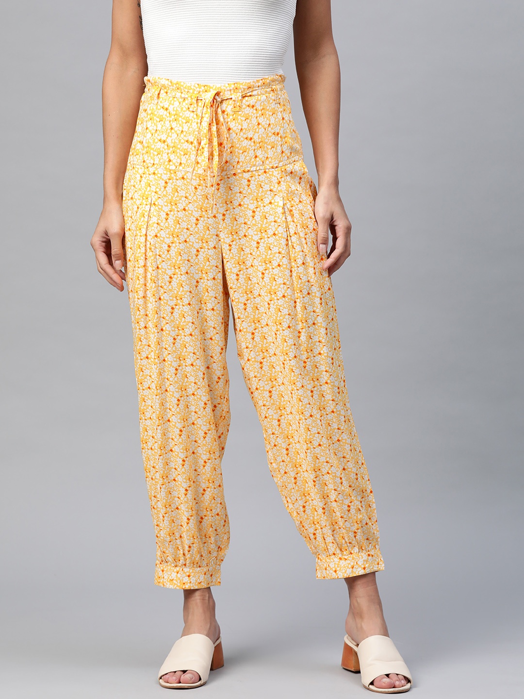 

Ayaany Women Yellow & Red Straight Fit High-Rise Cotton Printed Harem Pants