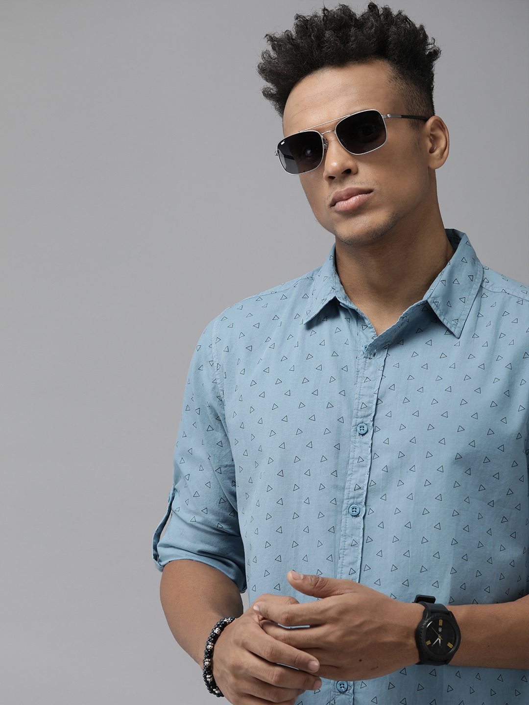 

Roadster Men Blue Classic Printed Cotton Casual Shirt