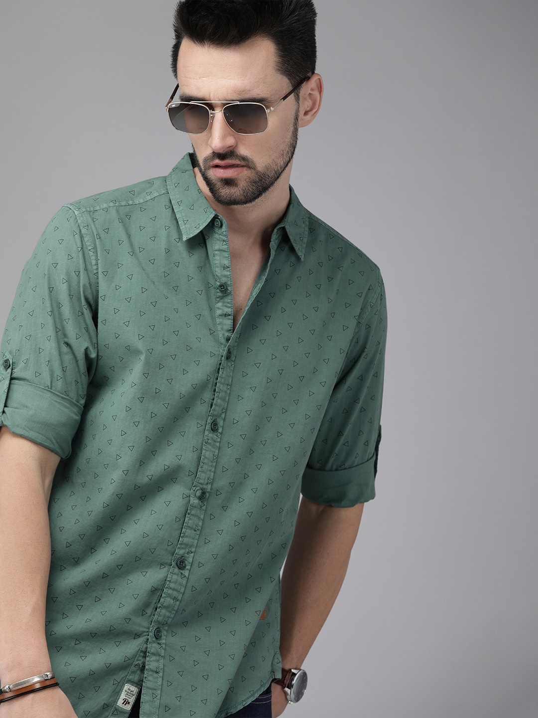 

Roadster Men Teal Classic Printed Cotton Casual Shirt