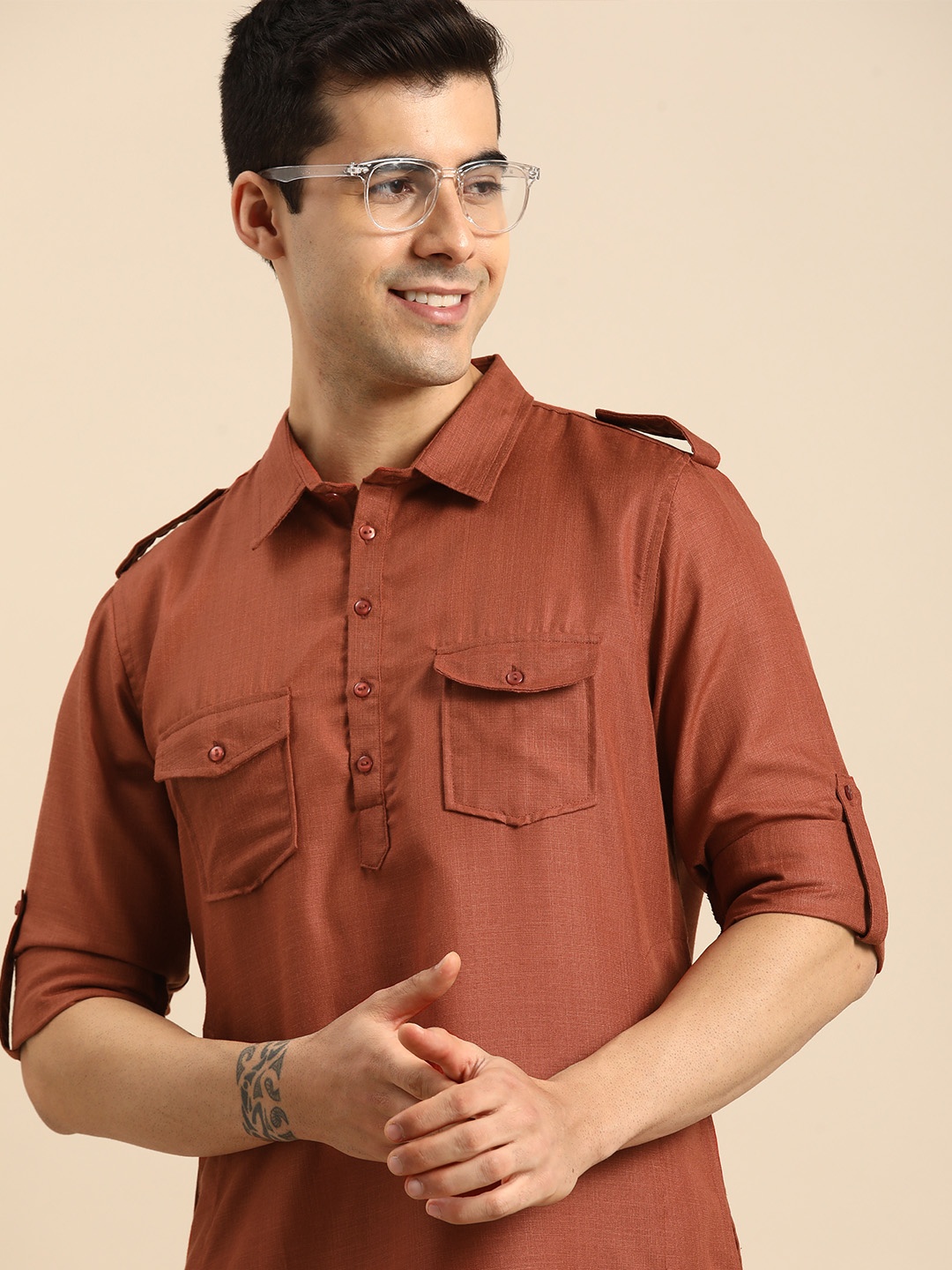

Anouk Men Rust Brown Pathani Kurta with Pyjamas