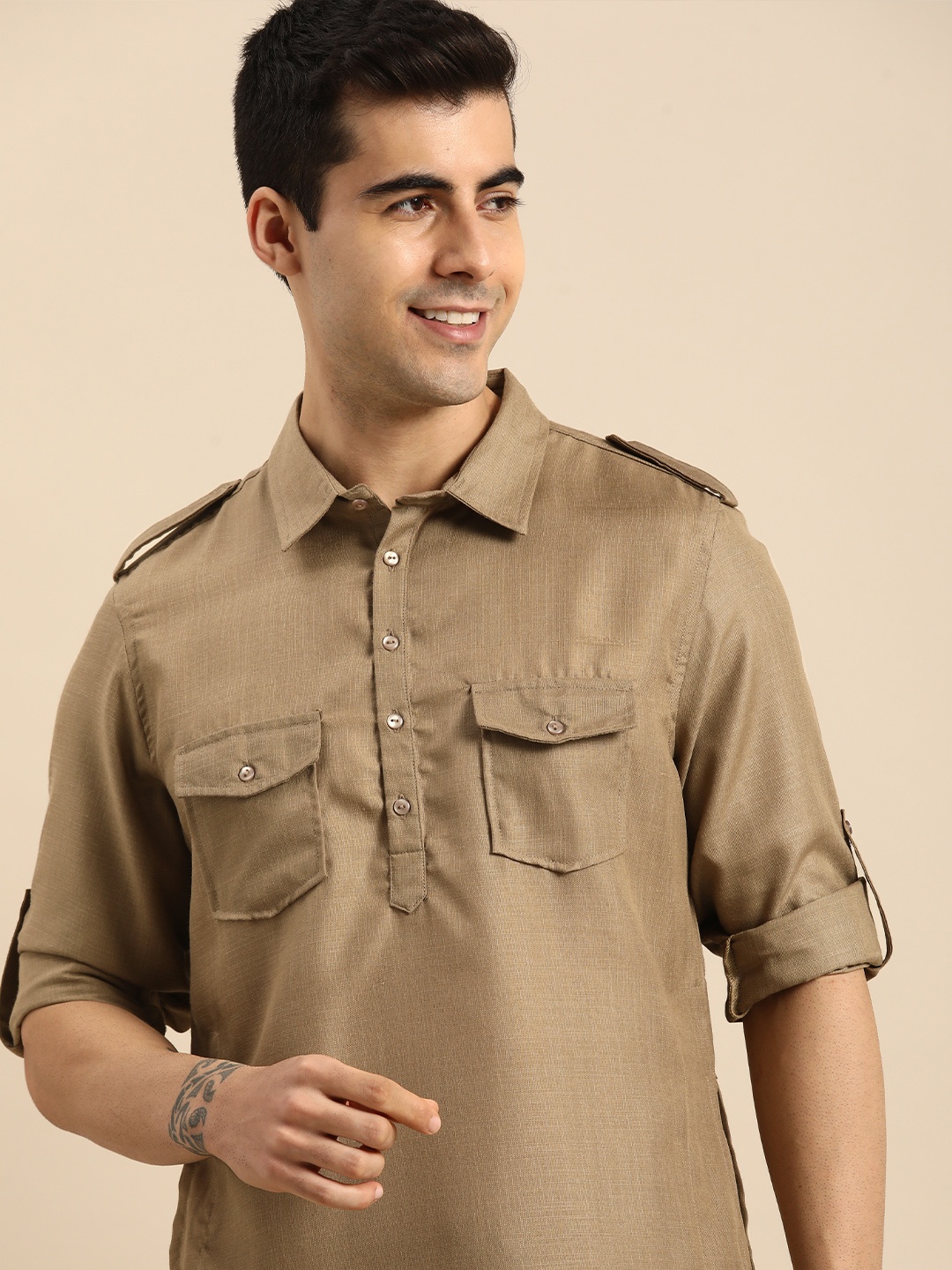 

Anouk Men Olive Green Pathani Kurta with Pyjamas