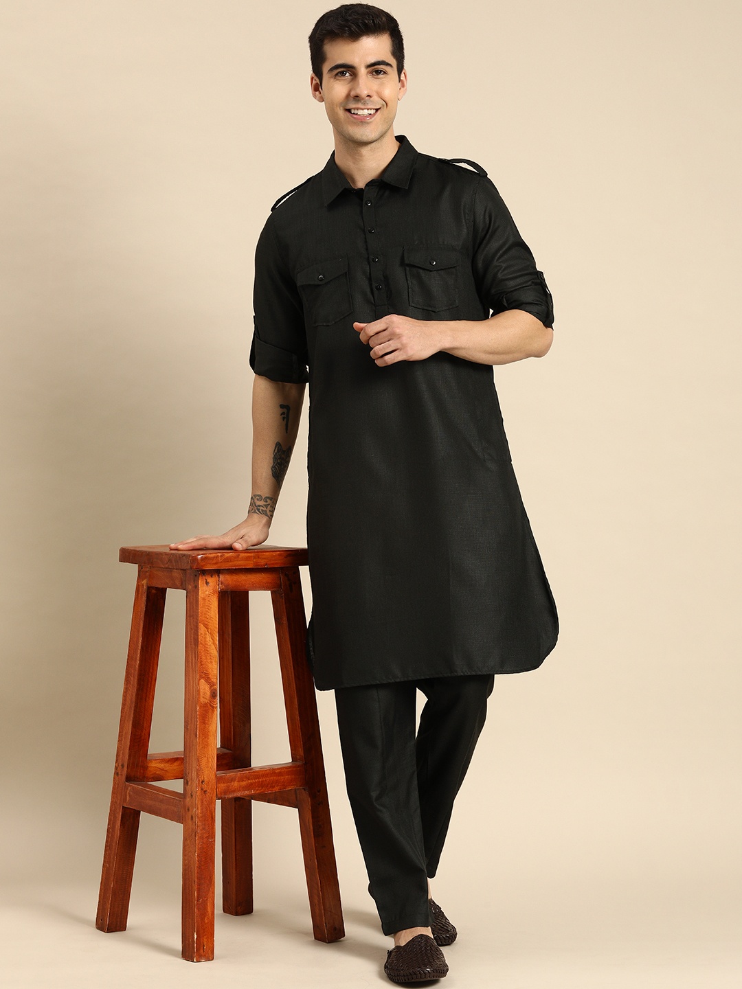 

Anouk Men Black Pathani Kurta with Trousers