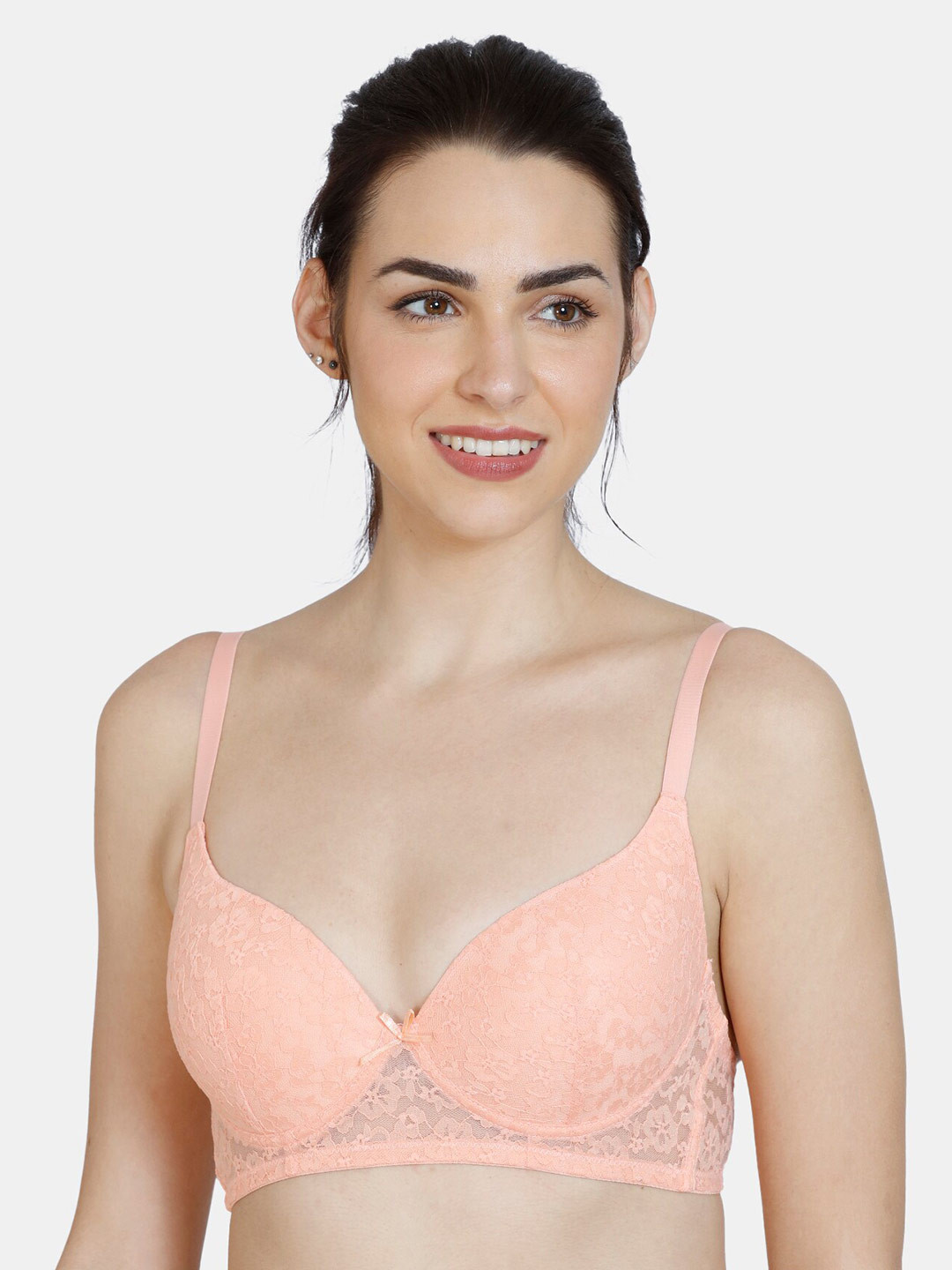 

Rosaline by Zivame Orange Floral Lace Bra - Lightly Padded