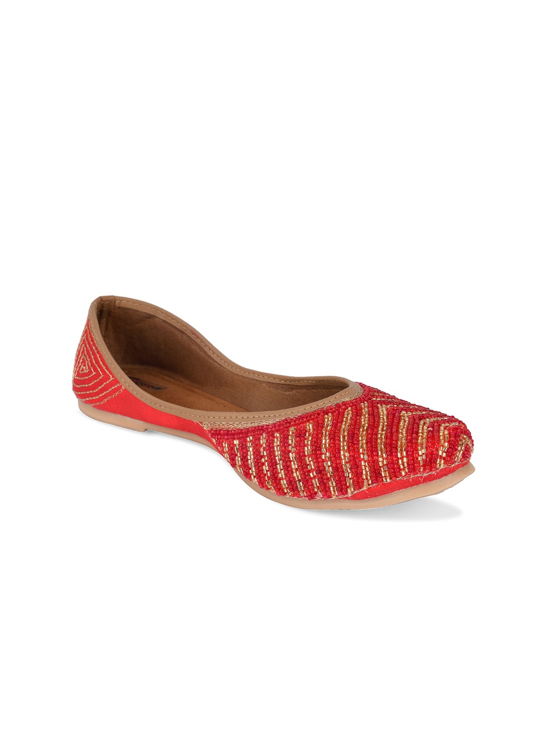 

DESI COLOUR Women Red Embellished Ethnic Mojaris Flats