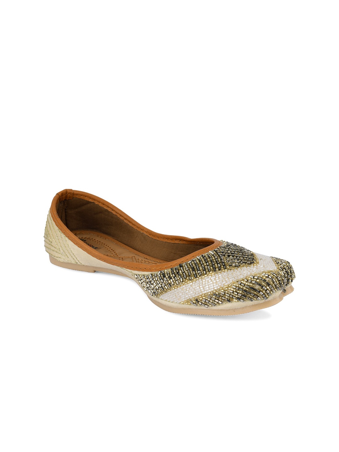 

DESI COLOUR Women Gold-Toned Embellished Leather Ethnic Mojaris
