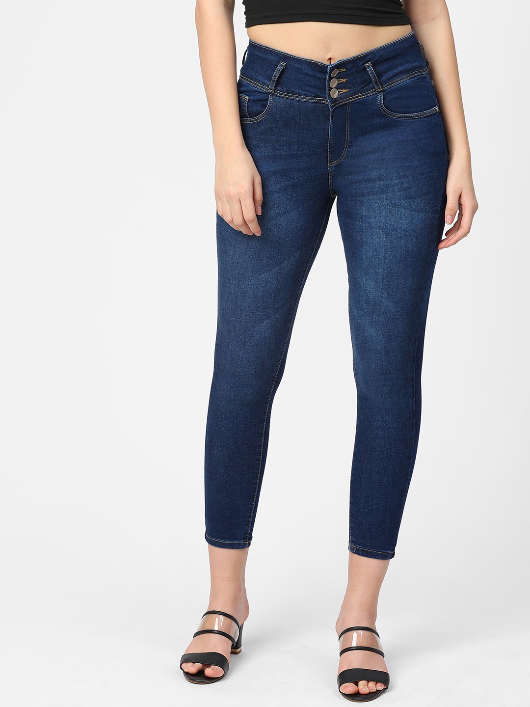 

Kraus Jeans Women Blue Skinny Fit High-Rise Mildly Distressed Light Fade Stretchable Jeans