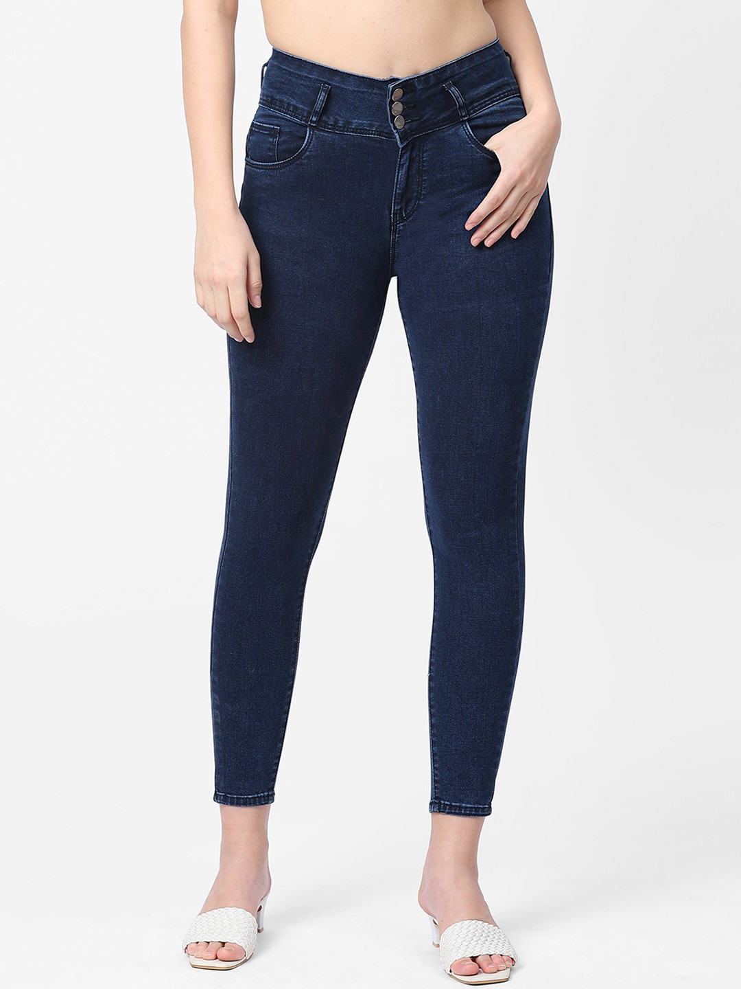 

Kraus Jeans Women Blue Skinny Fit High-Rise Cropped Jeans
