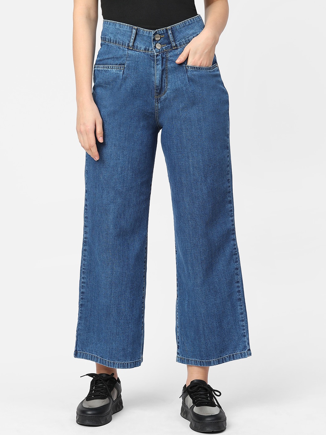 

Kraus Jeans Women Blue Wide Leg High-Rise Pure Cotton Jeans