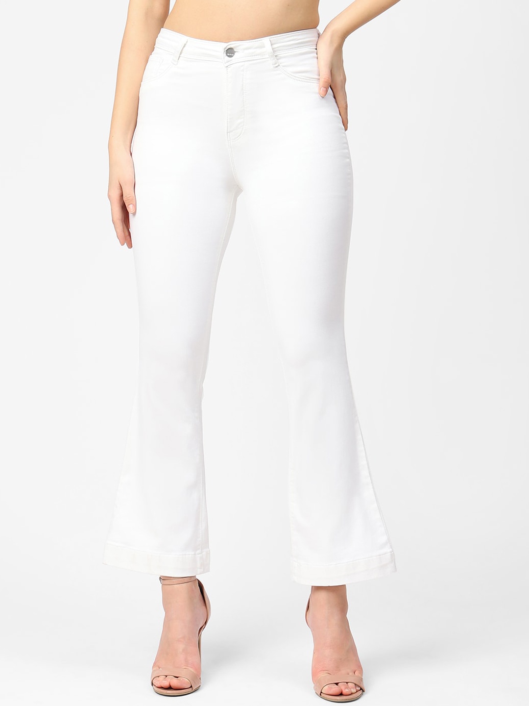 

Kraus Jeans Women White Flared High-Rise Jeans