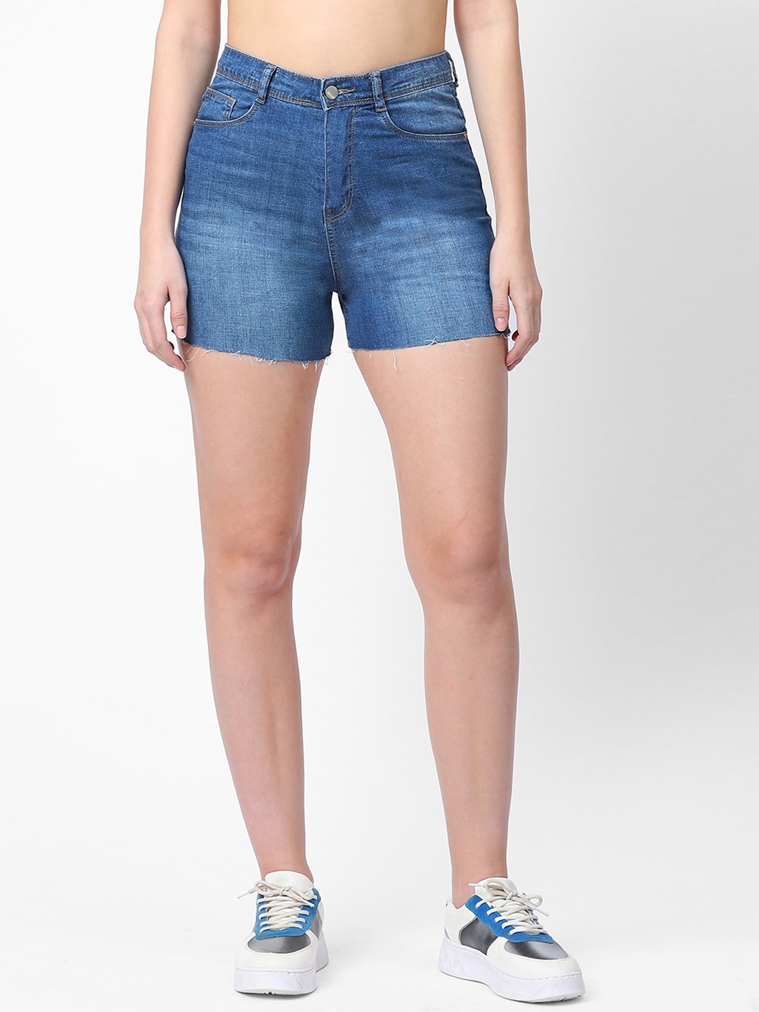 

Kraus Jeans Women Blue Washed Slim Fit High-Rise Denim Shorts