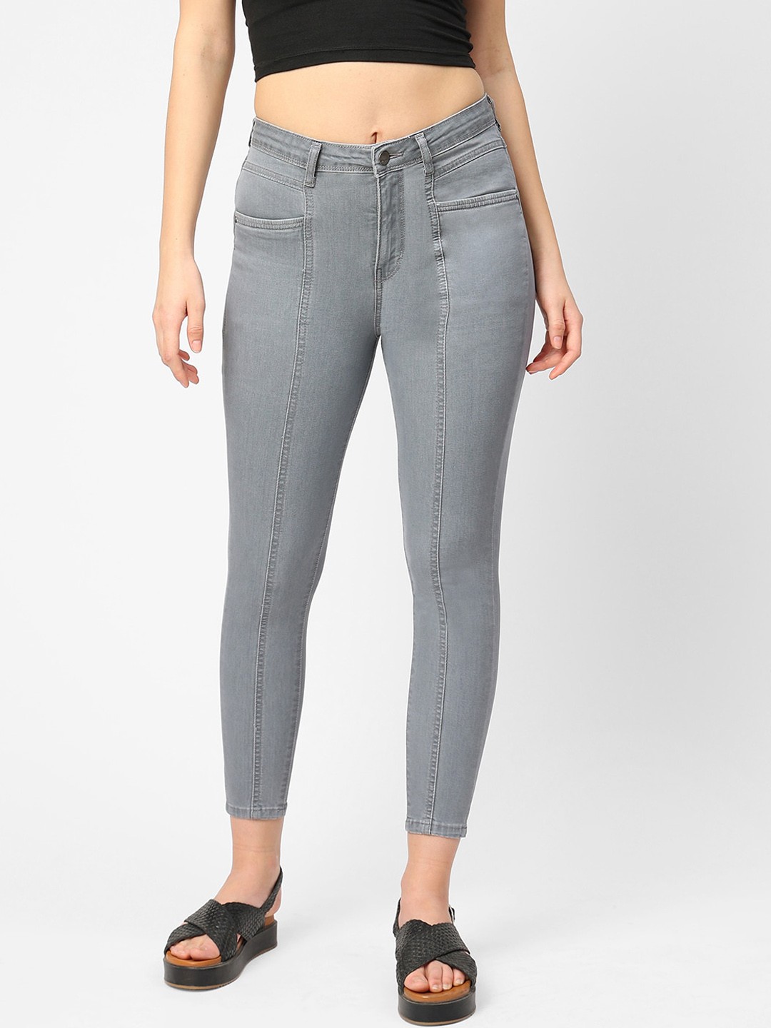 

Kraus Jeans Women Grey Super Skinny Fit High-Rise Low Distress Jeans