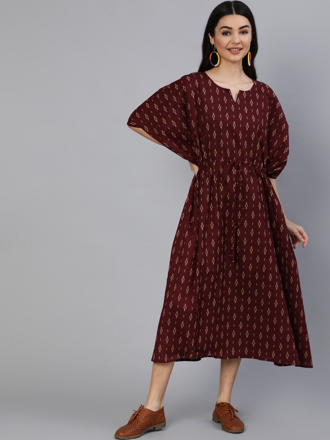 

Nayo Burgundy Ethnic Motifs Ethnic Kaftan Midi Dress