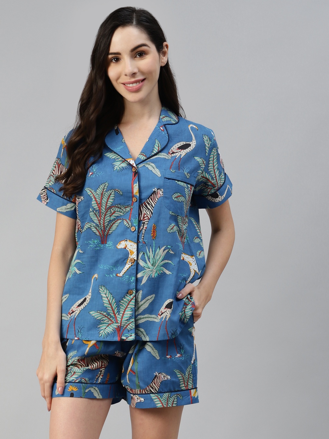 

Divena Women Blue & Green Pure Cotton Printed Night suit