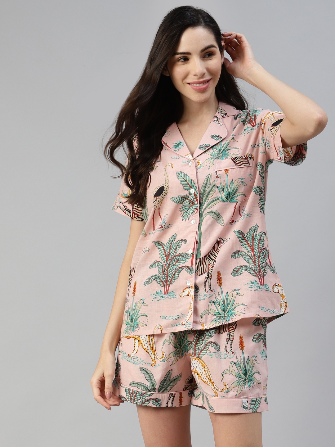 

Divena Women Pink & Green Pure Cotton Printed Night suit