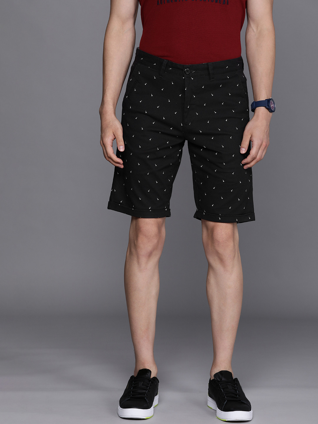 

Louis Philippe Sport Men Black & White Conversational Printed Slim Fit Shorts