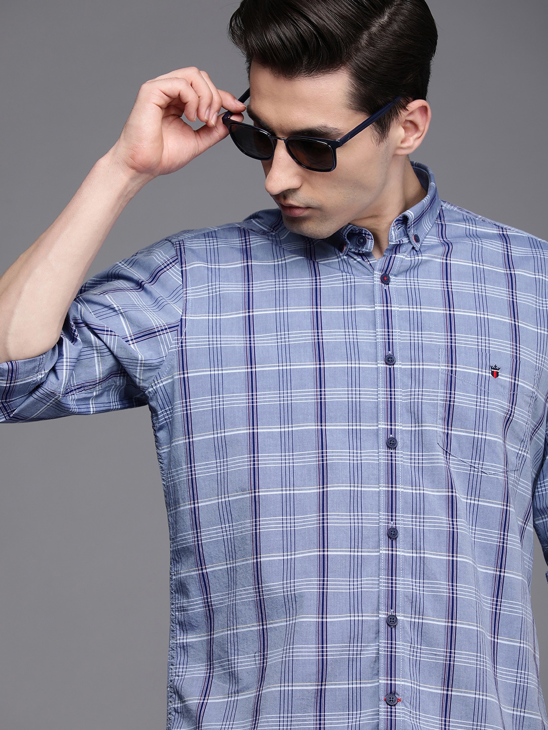 

Louis Philippe Sport Men Blue And White Checked Slim Fit Pure Cotton Casual Shirt
