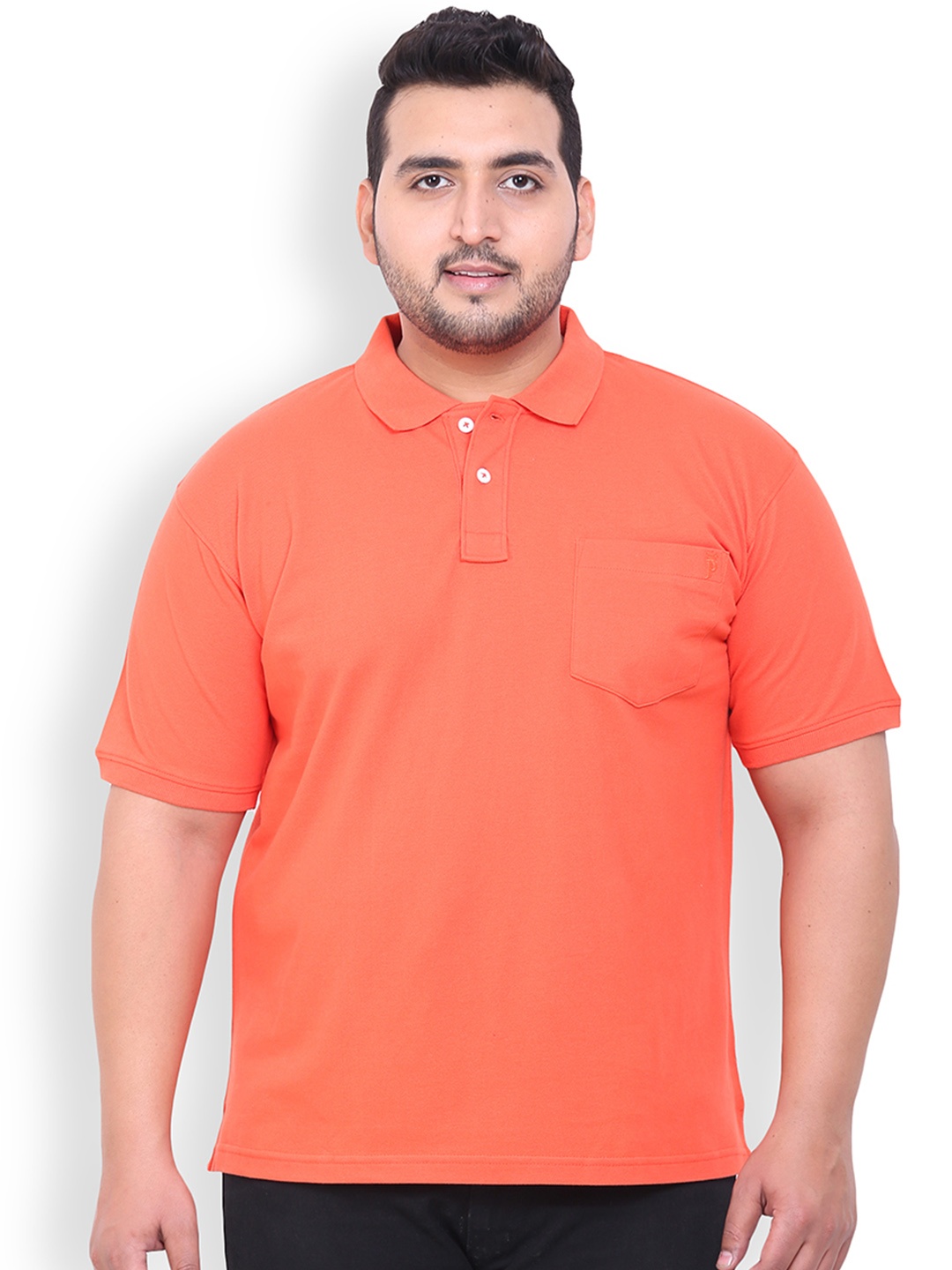 

John Pride Plus Size Men Orange Solid Polo Collar T-shirt