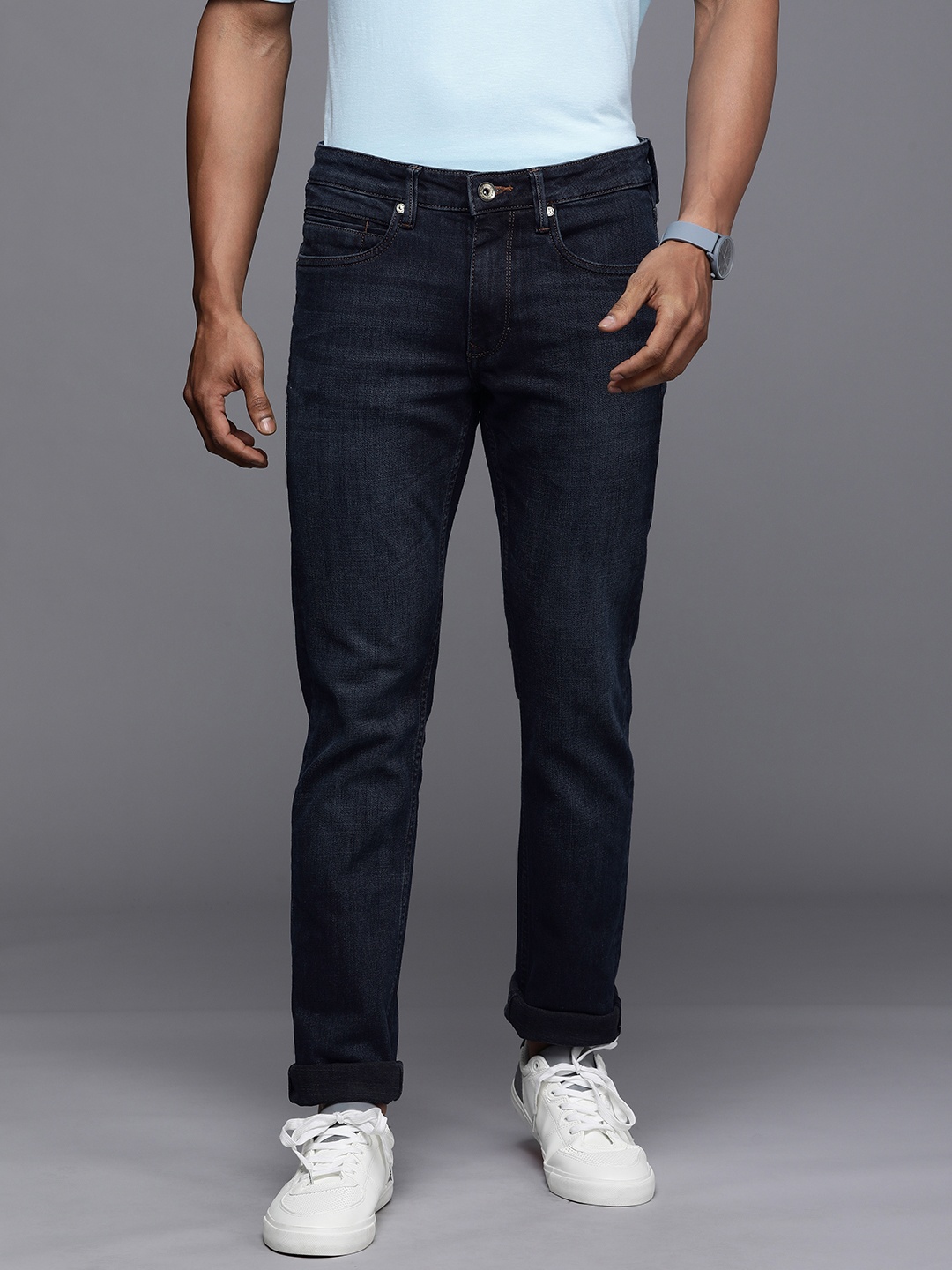 

Louis Philippe Jeans Men Navy Blue Slim Fit Low-Rise Clean Look Jeans
