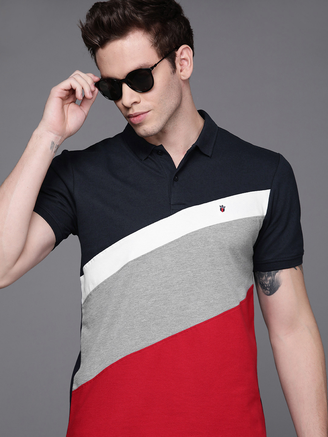 

Louis Philippe Sport Men Navy Blue & Red Colourblocked Polo Collar T-shirt