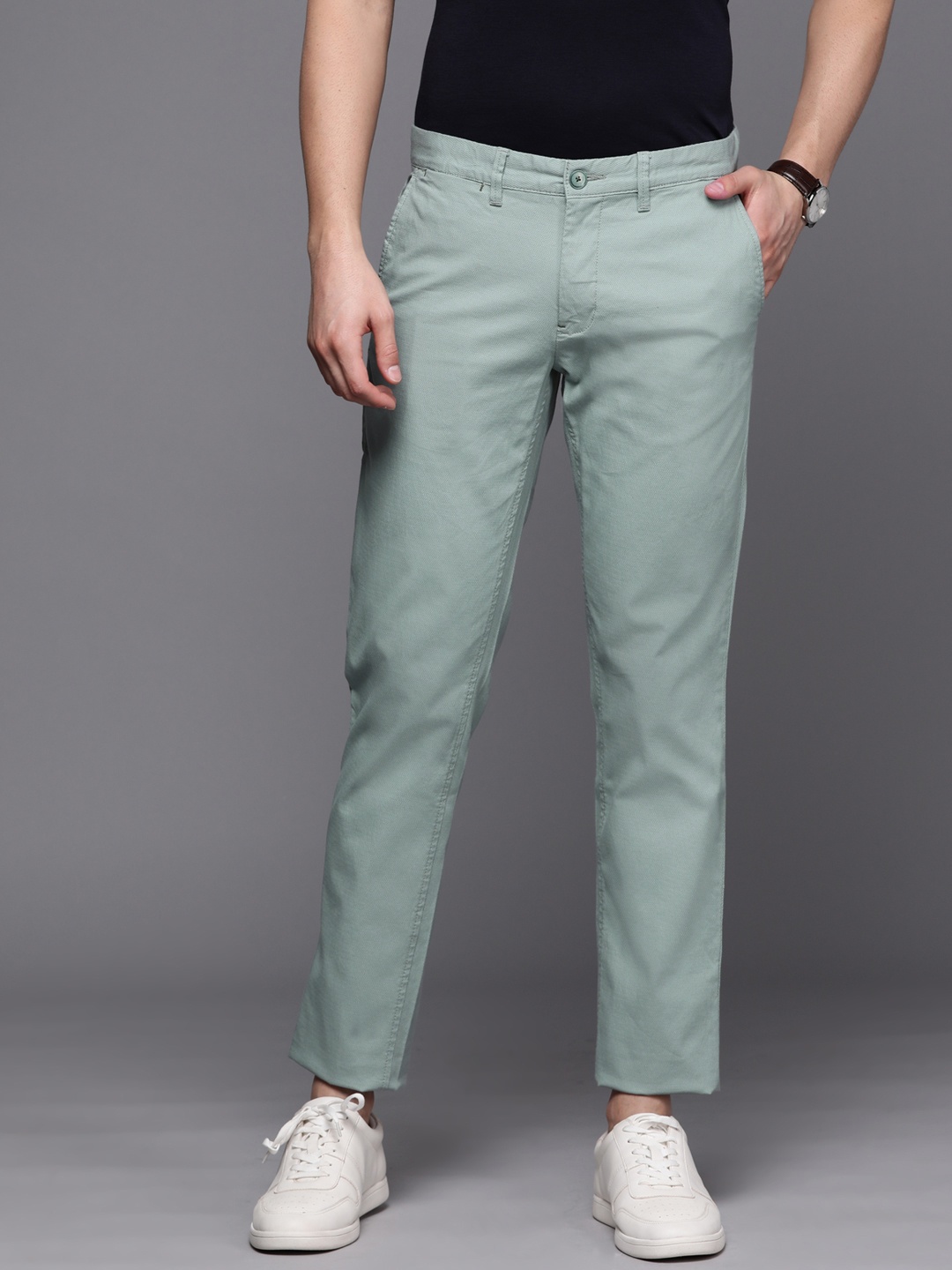 

Louis Philippe Sport Men Textured Slim Fit Chinos Trousers, Green