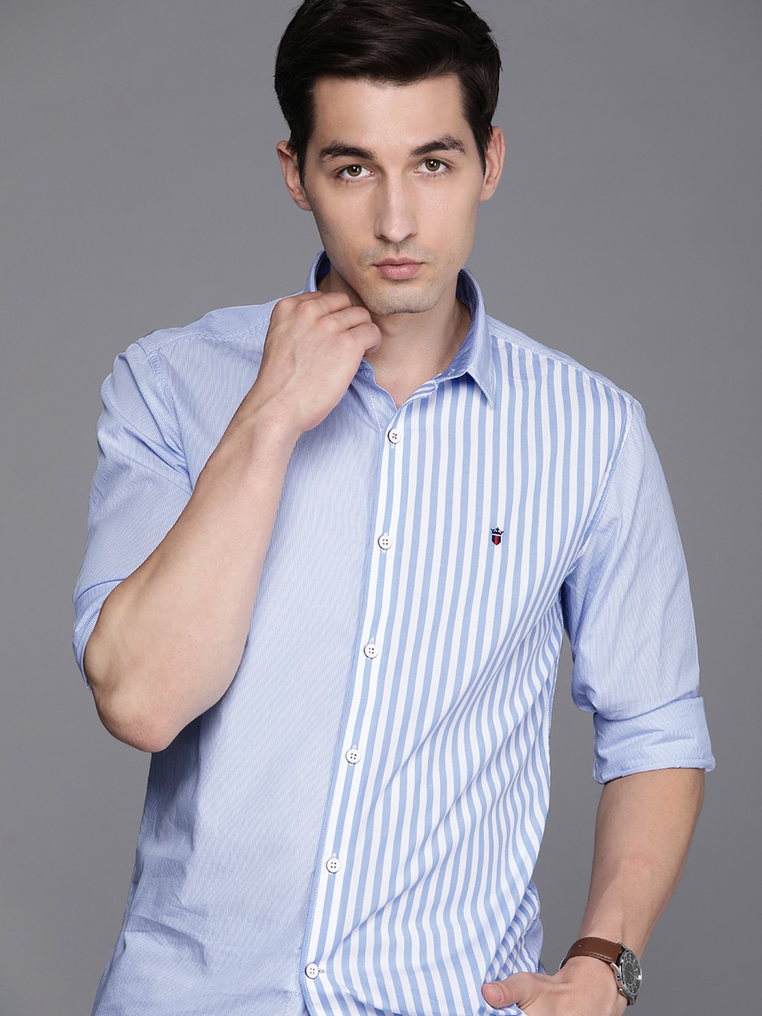 

Louis Philippe Sport Men Blue Slim Fit Striped Casual Pure Cotton Shirt