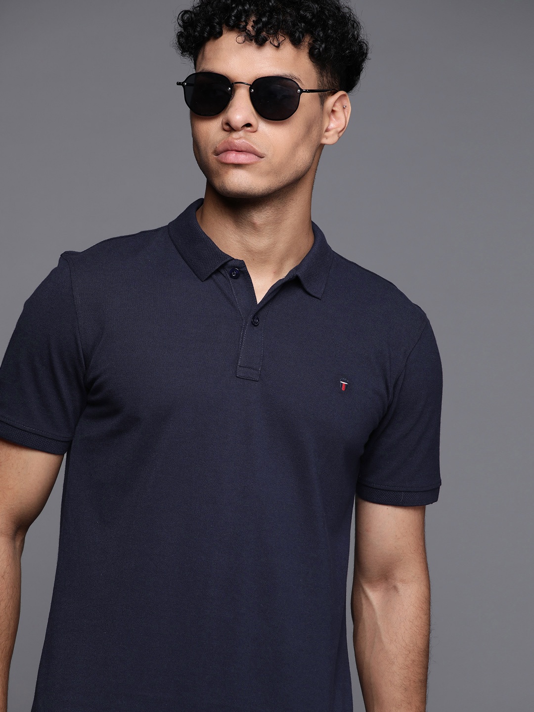 

Louis Philippe Sport Men Navy Blue Polo Collar Slim Fit T-shirt