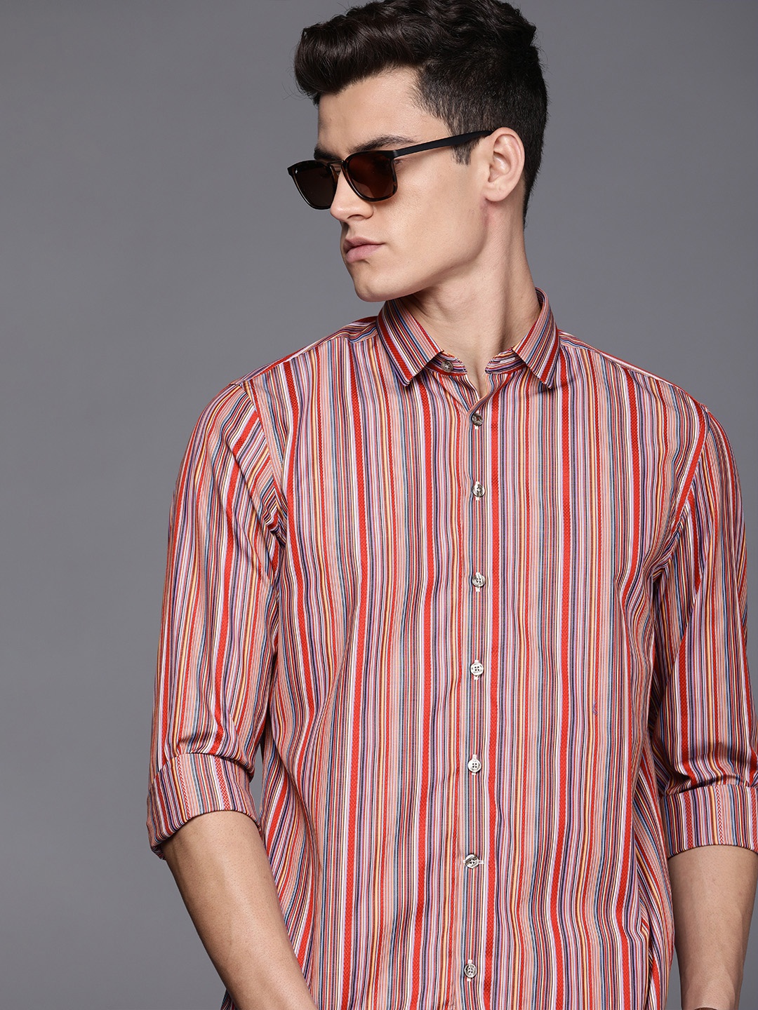 

Louis Philippe Sport Men Multicoloured Slim Fit Striped Pure Cotton Casual Shirt, Multi