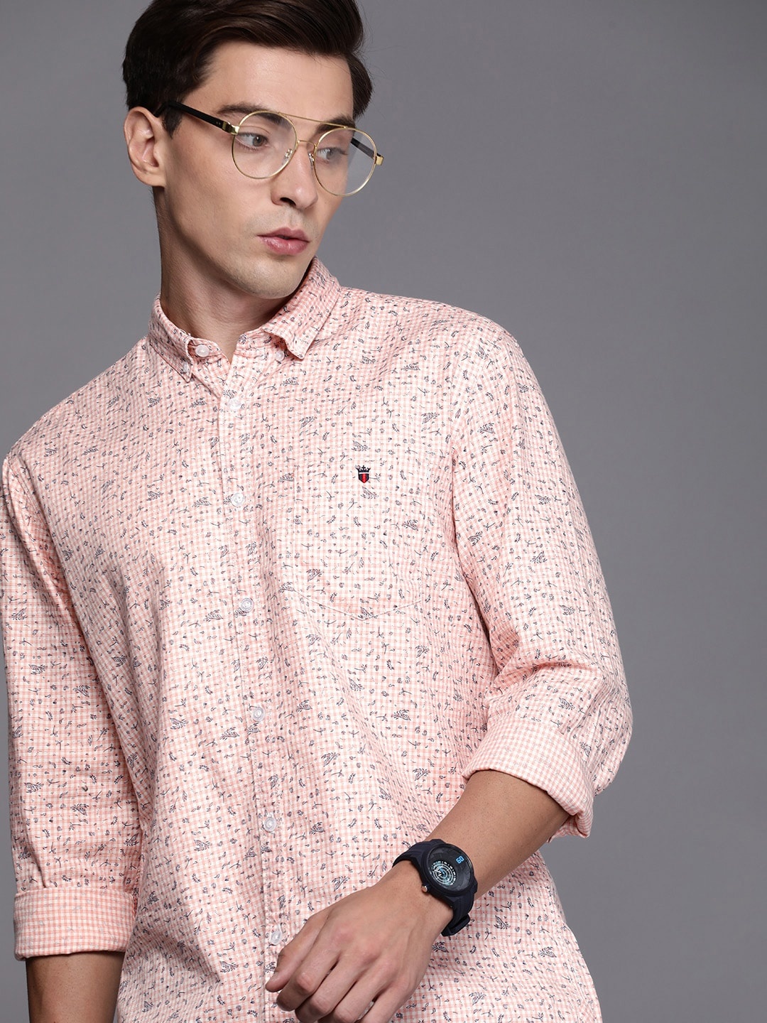

Louis Philippe Jeans Men Pink Slim Fit Printed Pure Cotton Casual Shirt
