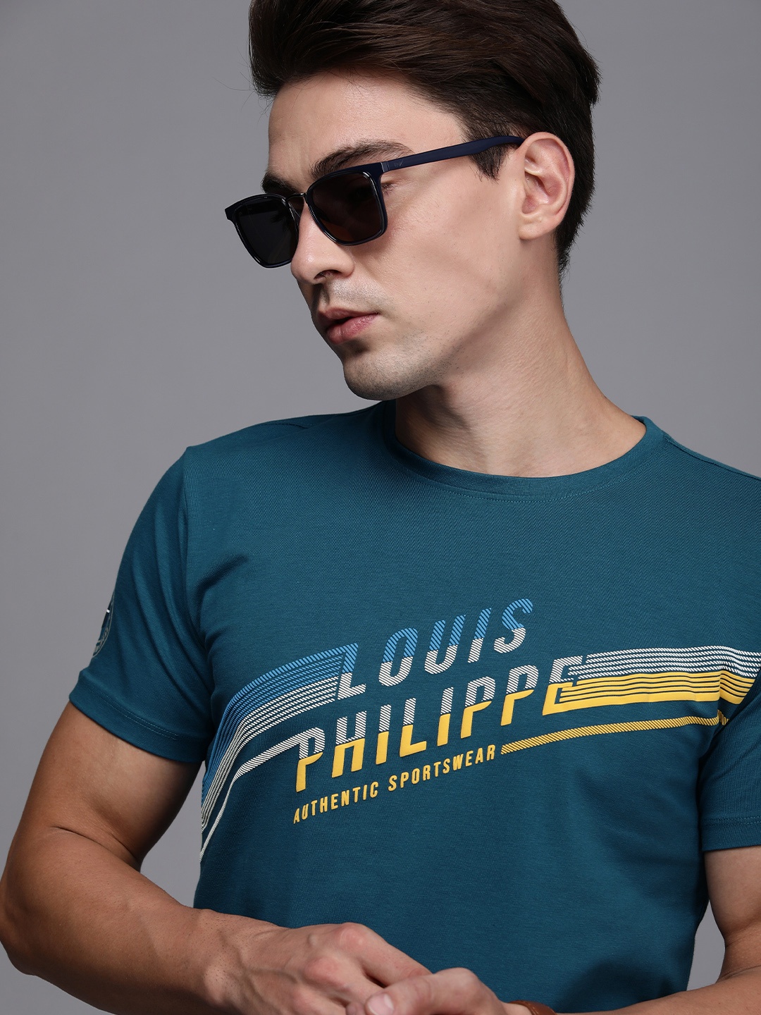 

Louis Philippe Sport Men Teal Blue Typography Printed T-shirt