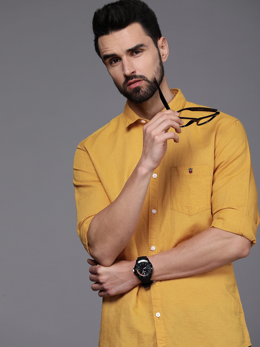 

Louis Philippe Jeans Men Mustard Solid Slim Fit Casual Shirt